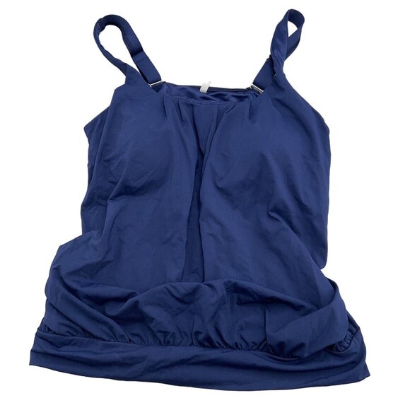 Lands End Tankini Top Women 6 Blue Blouson‎ Pad Bra Adj Strap Nylon Spandex Swim - Picture 1 of 9